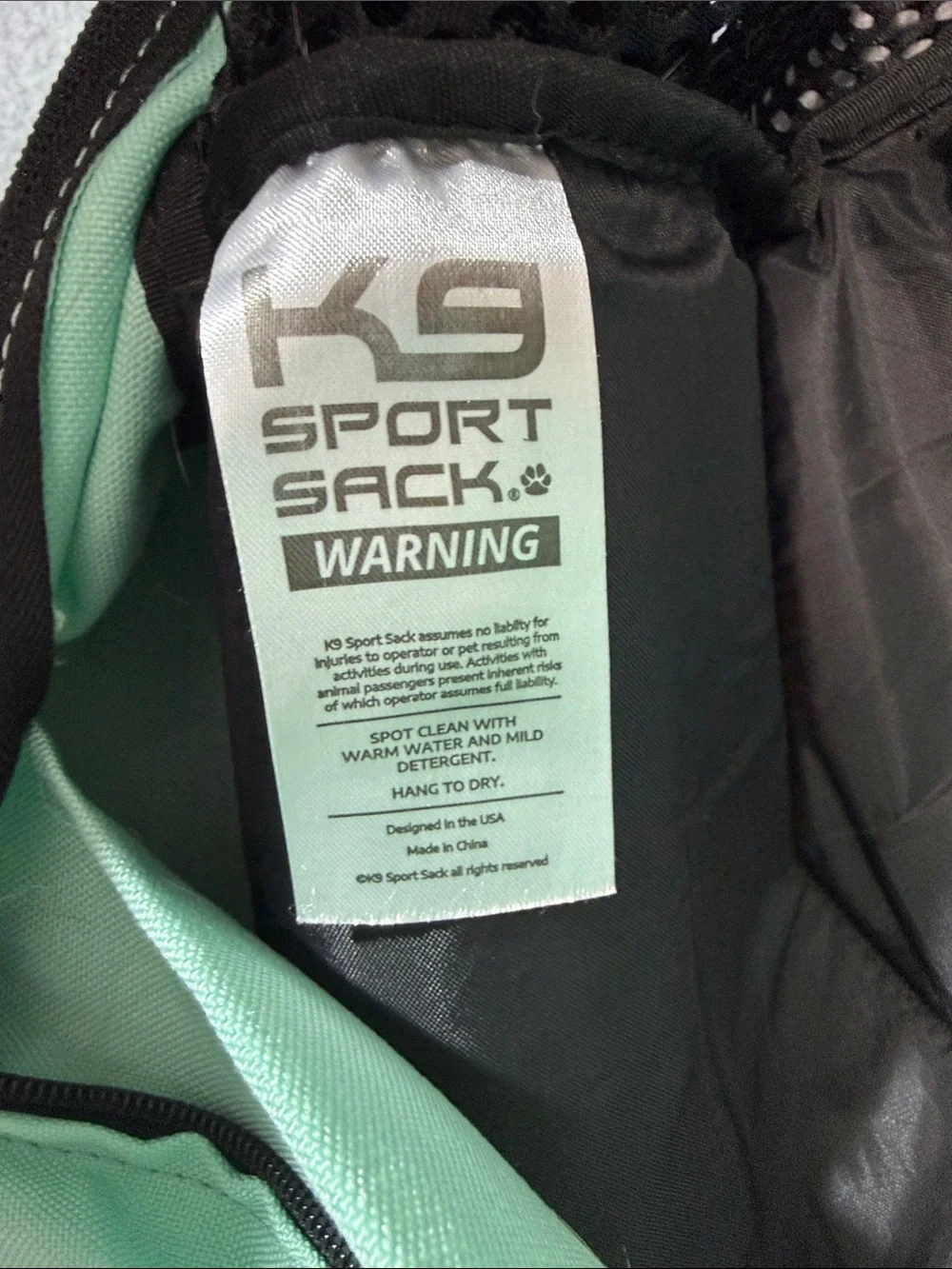 K9 Sport Sack Soft Mint Dog Carrier Backpack - Mint/Black
